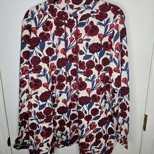d&co. Active Floral drawstring collar Top - Red and Blue 2X NWOT